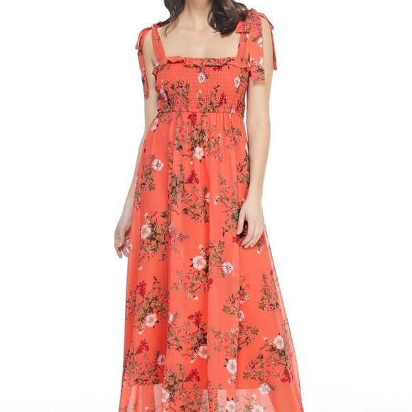 Gal Meets Glam Floral Coral Maxi Dress - Picture 2 of 2